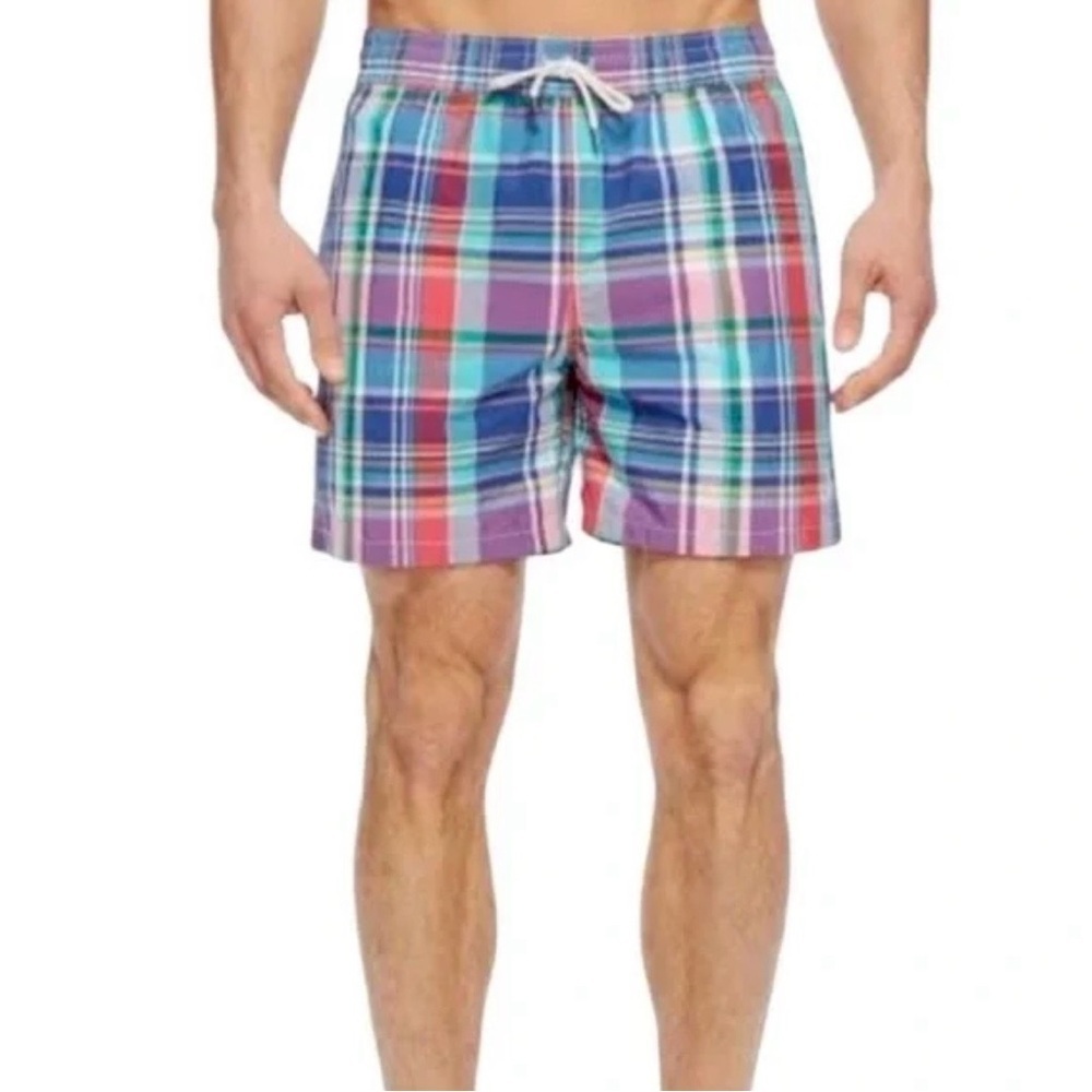 Polo Ralph Lauren Men M Swim Shorts Plaid Madras Retro Trunks Preppy Pastel